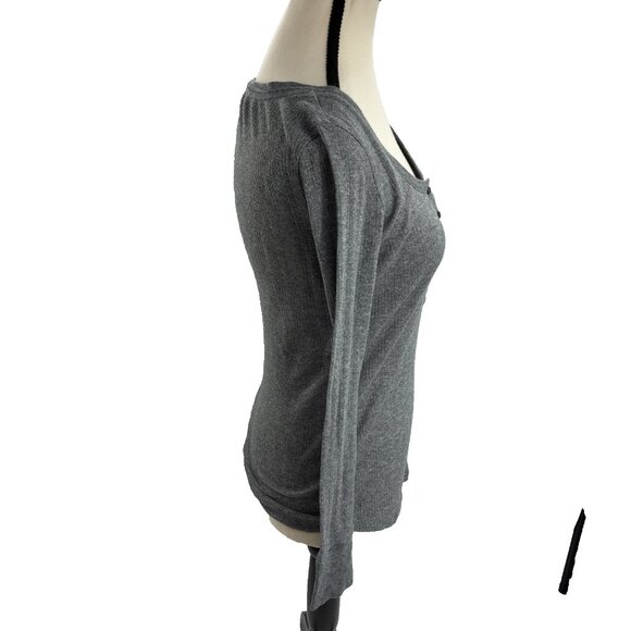 Victorias Secret Womens Size XS Henley Top Gray Long Sleeve Thermal Scoop Neck - Picture 3 of 6